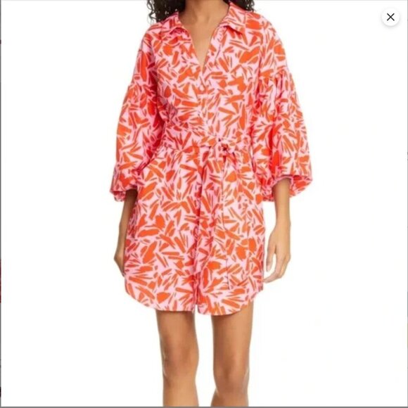 Veronica Beard Samy Silk Exaggerated Statement Puff Sleeve Shirt Dress Size 14 - Picture 4 of 16